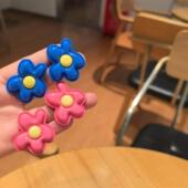 沐琪手作复古可爱夸张花朵撞色耳环小众甜美耳饰无洞耳夹