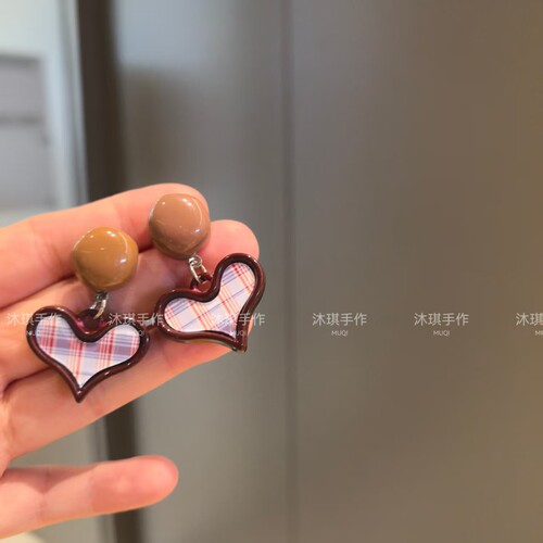 沐琪原创手作美拉德风格子耳环