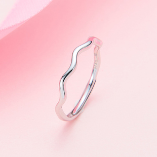 原创设计S925纯银波纹戒指女日韩流行首饰时尚饰品送女友闺蜜礼物