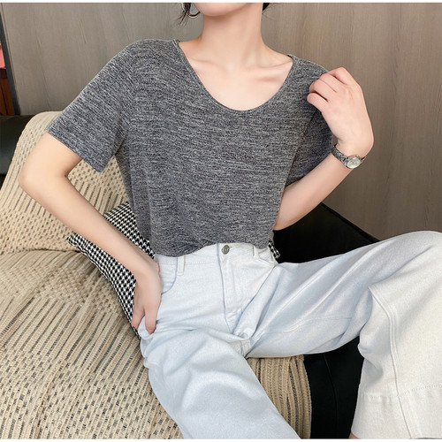 夏季显瘦纸片人U型领短袖T恤女