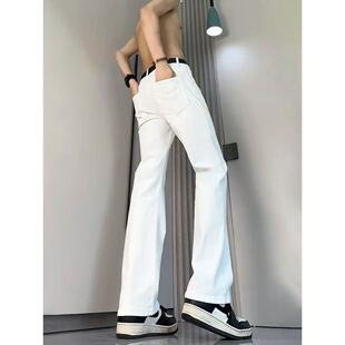 怪兽白色微喇牛仔裤男26春夏美式高街弹力直筒裤柳叶弯刀裤加长版