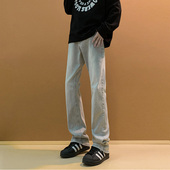 窄版 加绒修身 裤 子美式 怪兽实验室烟灰色微喇牛仔裤 vibe弯刀裤 男款