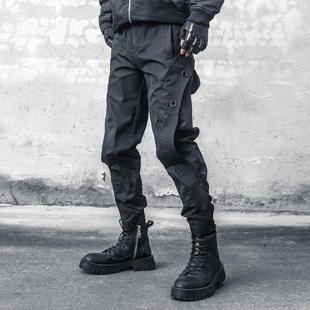 暗黑机能宽松拉链束脚休闲裤 男拼接弯刀裤 裤 小众立裁设计工装