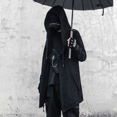 巫师风衣男青少年中长款 春季 暗黑大码 大衣披风斗篷连帽黑色外套女