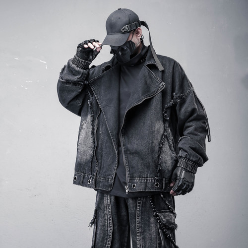 废土风复古机车摇滚加绒牛仔外套