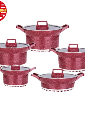 外贸跨境高深款10pcs不粘锅汤锅厨具套装non stick cookware set