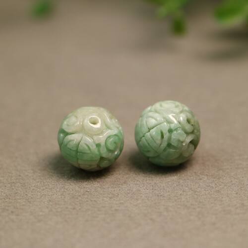 老翡翠团寿龙纹雕花圆形珠子