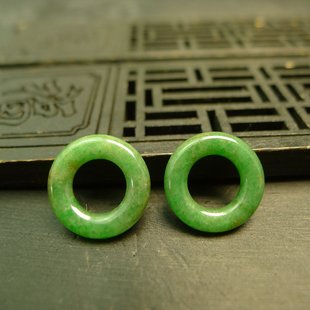 镶嵌耳坠裸石 F430一对老坑天然A货老翡翠圆圈小环