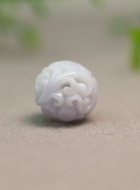 #I942淡紫色天然A货翡翠镂空雕花圆珠 16.5MM佛珠念珠顶珠