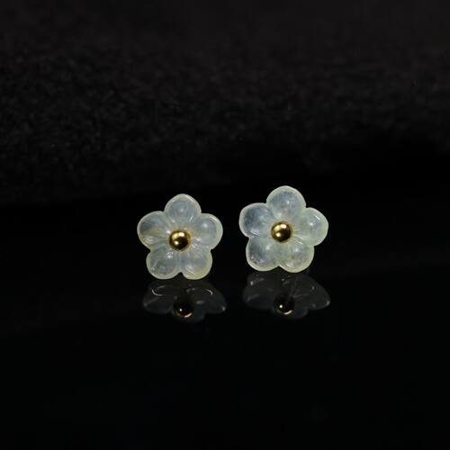 白冰天然A货翡翠梅花花朵耳钉
