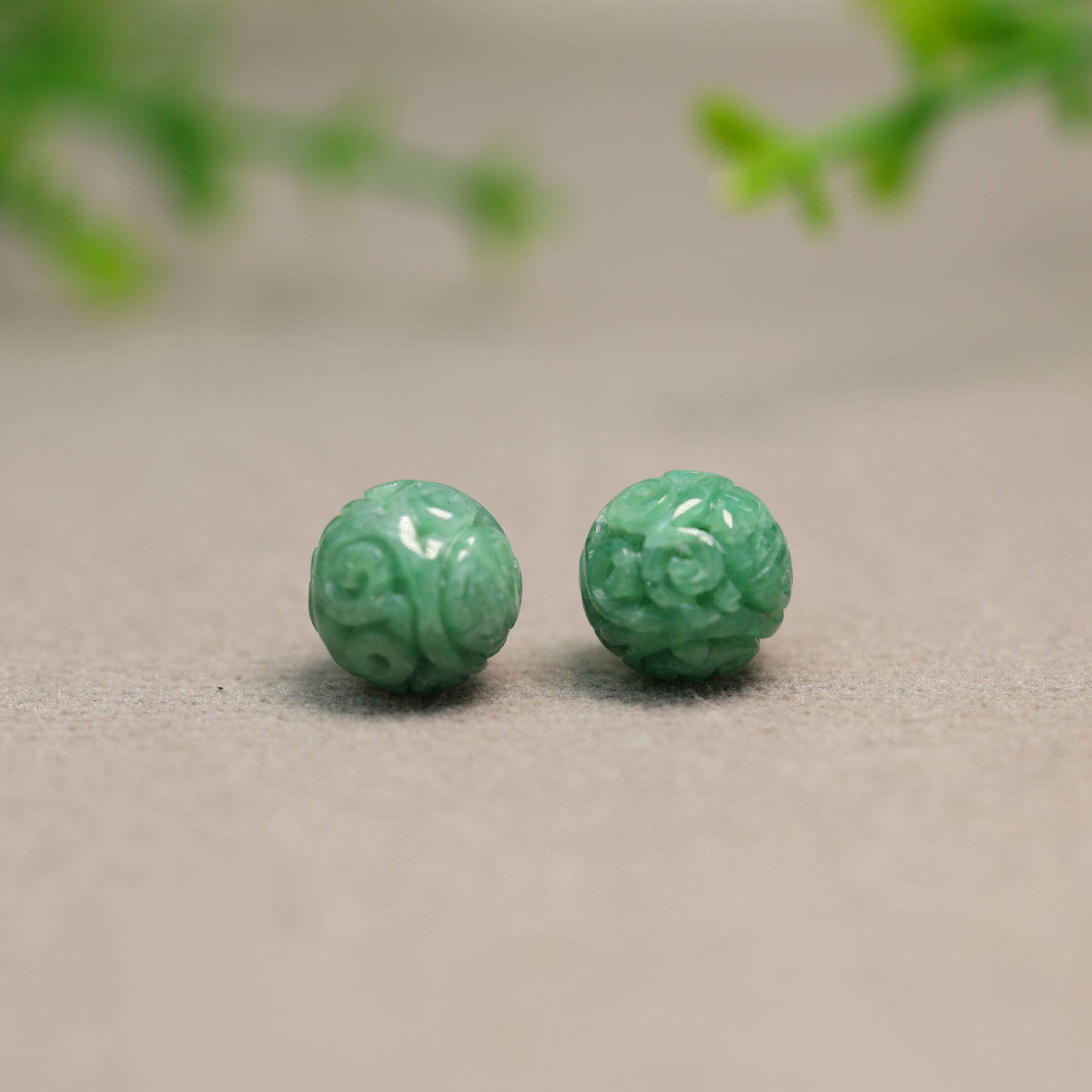 缅甸天然A货翡翠雕花珠子图片