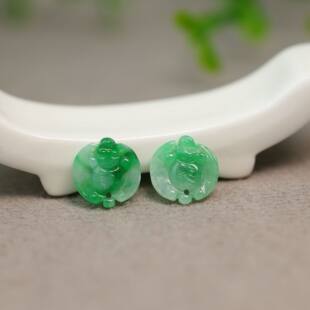 #K987一对冰种飘阳绿缅甸天然A货翡翠蝙蝠戒面 镶戒指手链裸石