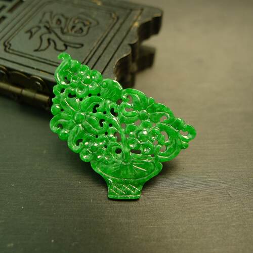 翡翠古风镂空花篮吊坠胸针花片