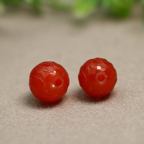 12.5MM天然红色老玛瑙雕花珠子