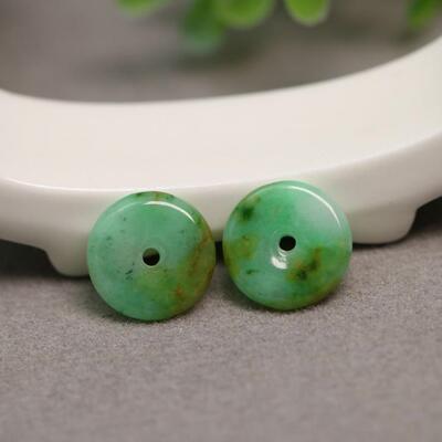 特价#2074一对黄加绿天然A货翡翠平安扣