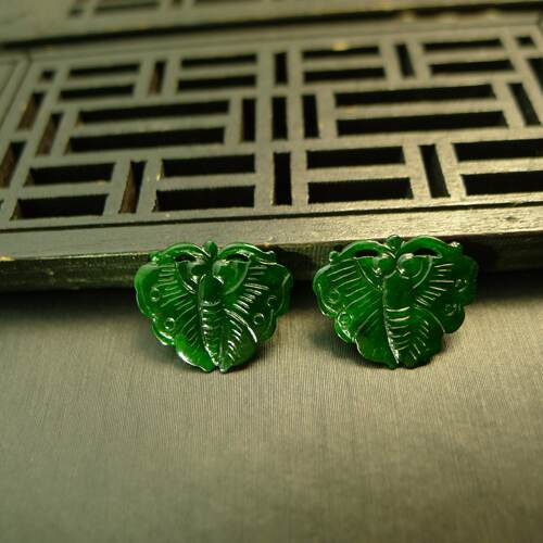 天然A货翡翠蝴蝶耳钉花片