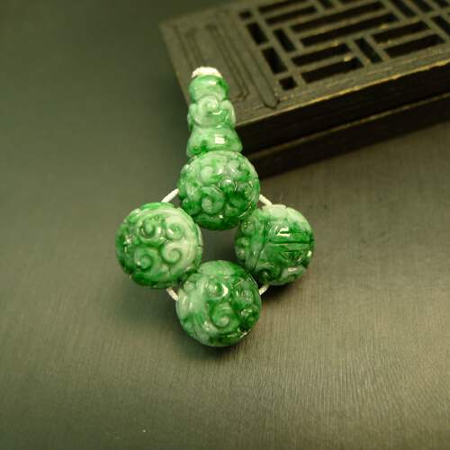 翡翠团寿珠子雕花珠子三通佛头