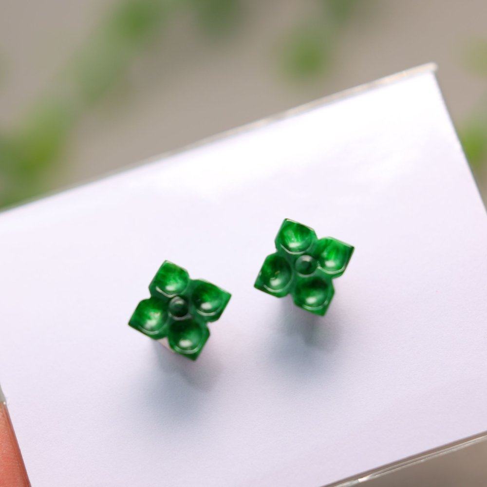 #H628一对满色辣绿天然A货翡翠四叶草 镶嵌耳钉裸石,珠宝/钻石/翡翠,翡翠裸石/蛋面,淘宝优惠券,粉丝福利购,淘宝优惠卷