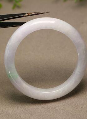 特价#E364 56MM圈口冰糯种淡紫色飘绿花天然A货翡翠手镯