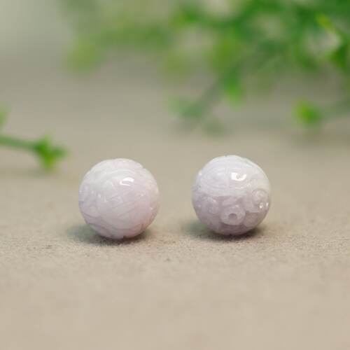 紫色缅甸天然A货翡翠雕花珠子