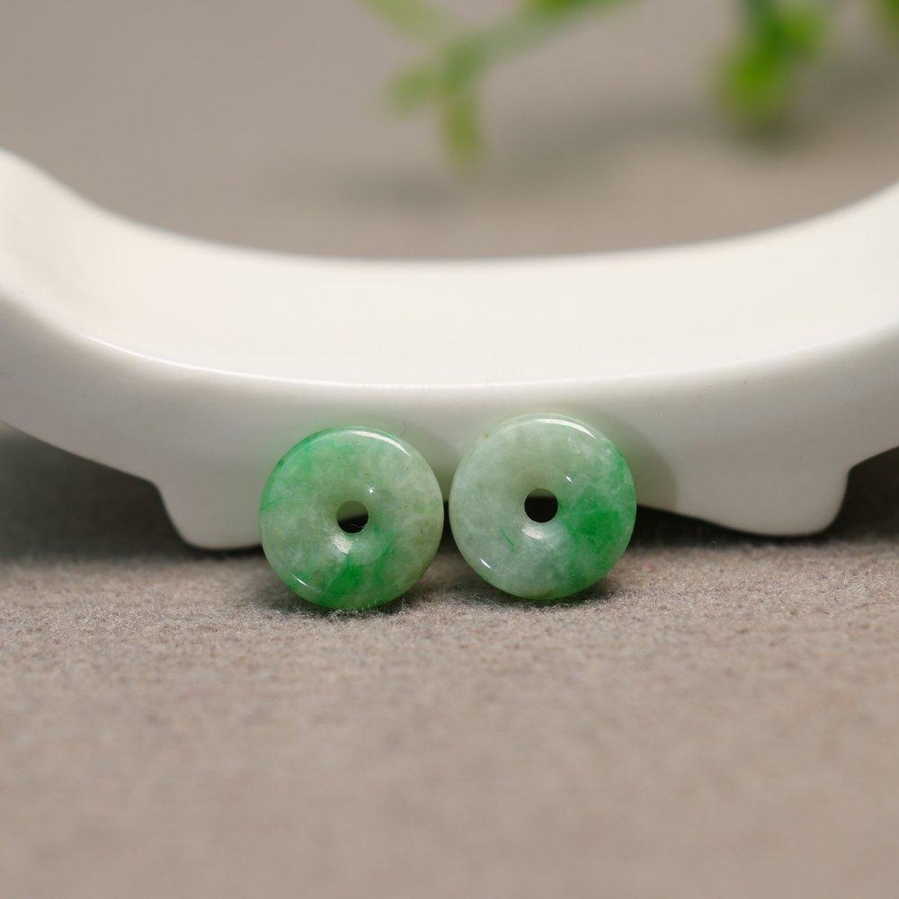 #I134一对冰糯种飘阳绿天然A货翡翠平安扣小环 镶嵌耳钉裸石,珠宝/钻石/翡翠,翡翠裸石/蛋面,淘宝优惠券,粉丝福利购,淘宝优惠卷