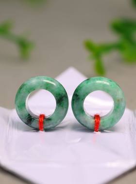 #K562一对辣阳绿缅甸天然A货翡翠小环甜甜圈跑环