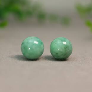 15MM圆珠佛珠顶珠 L576一对绿色缅甸天然A货翡翠素面圆珠子