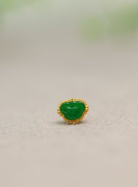 #I697 18K金镶嵌满绿天然A货翡翠如意小香盒 DIY编绳珠串配件