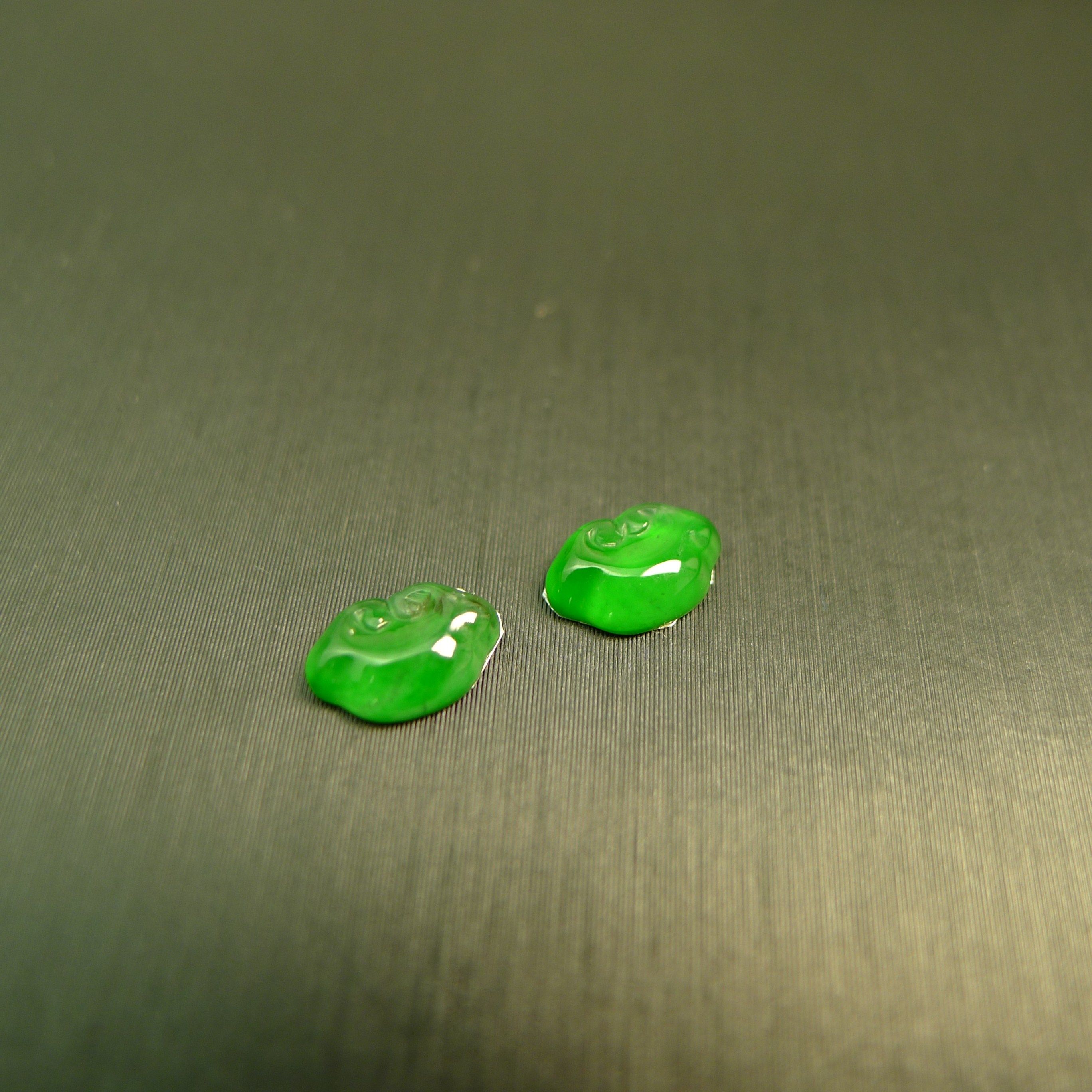 #K762一对老坑冰种满绿天然A货翡翠如意头  镶嵌耳钉戒指裸石,珠宝/钻石/翡翠,翡翠裸石/蛋面,淘宝优惠券,粉丝福利购,淘宝优惠卷