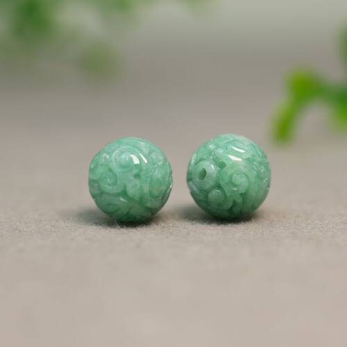 天然A货翡翠团寿龙纹雕花珠子