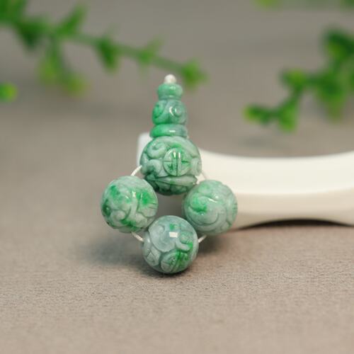 天然A货翡翠雕花珠子三通佛头