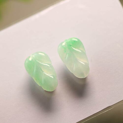 天然A货翡翠绿叶子耳坠花片