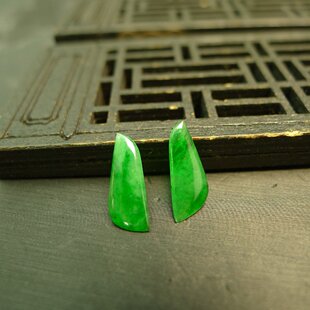 #I420一对老坑冰种满绿天然A货翡翠随形戒面 镶嵌戒指耳钉裸石