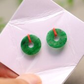 镶嵌耳环裸石 H749老坑满色辣绿天然A货翡翠平安扣小环