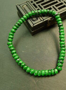 #I140一串满色辣绿天然A货翡翠算盘珠子手串手链