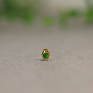 #N010 18K金冰绿天然A货翡翠蛋面鼓珠小桶珠金珠手串配件