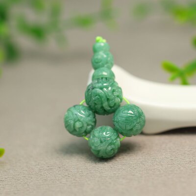 翡翠团寿龙纹雕花珠子三通佛头
