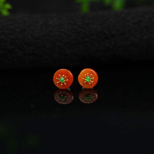 缅甸天然A货翡翠平安扣耳钉