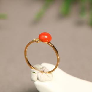 特价 18K金镶嵌天然深海红有机红宝戒指 D601