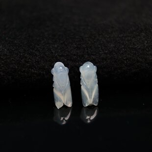 #G669一对老坑白色冰种天然A货翡翠玉蝉一鸣惊人知了小吊坠坠角