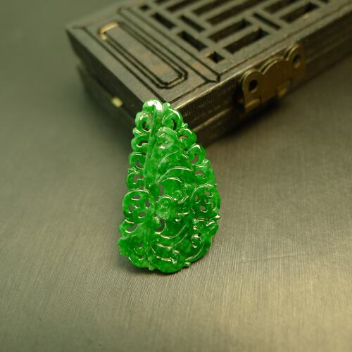 天然A货翡翠福在眼前吊坠花片