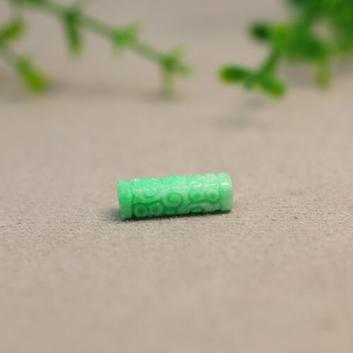 天然翡翠长方柱条形雕花桶珠吊坠