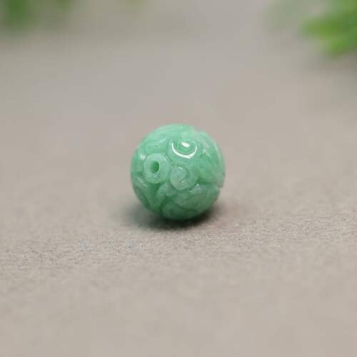 糯底果绿天然A货翡翠雕花珠子