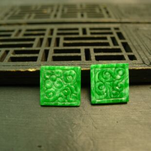 镶嵌耳钉耳坠裸石 8835一对满绿缅甸天然A货翡翠方形雕花花片