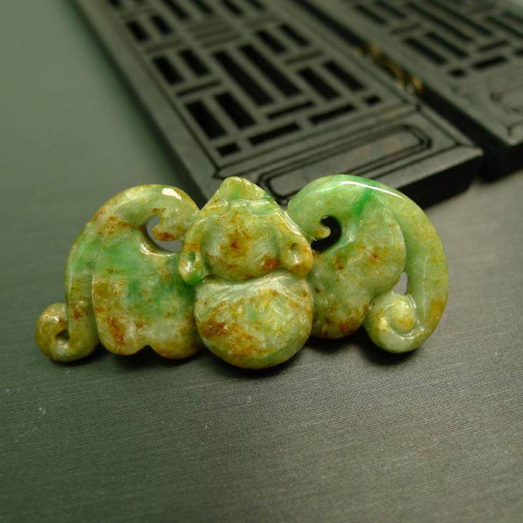 特价#5626黄加绿天然a货老翡翠蝙蝠吊坠