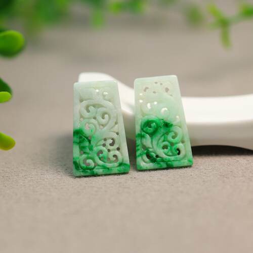 天然A货翡翠雕花耳坠花片裸石