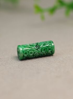 #J451满绿缅甸天然A货翡翠圆柱形雕花管珠桶珠吊坠