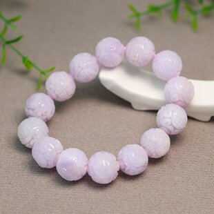 #J396紫罗兰缅甸天然A货翡翠雕花珠子手串团寿龙纹圆珠手链