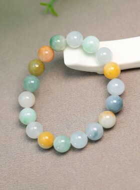 #J726冰糯种多色缅甸天然A货翡翠素面珠子手串手链