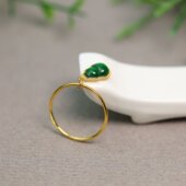 G124 18K金镶嵌冰种辣绿天然A货翡翠葫芦戒指甩戒女戒